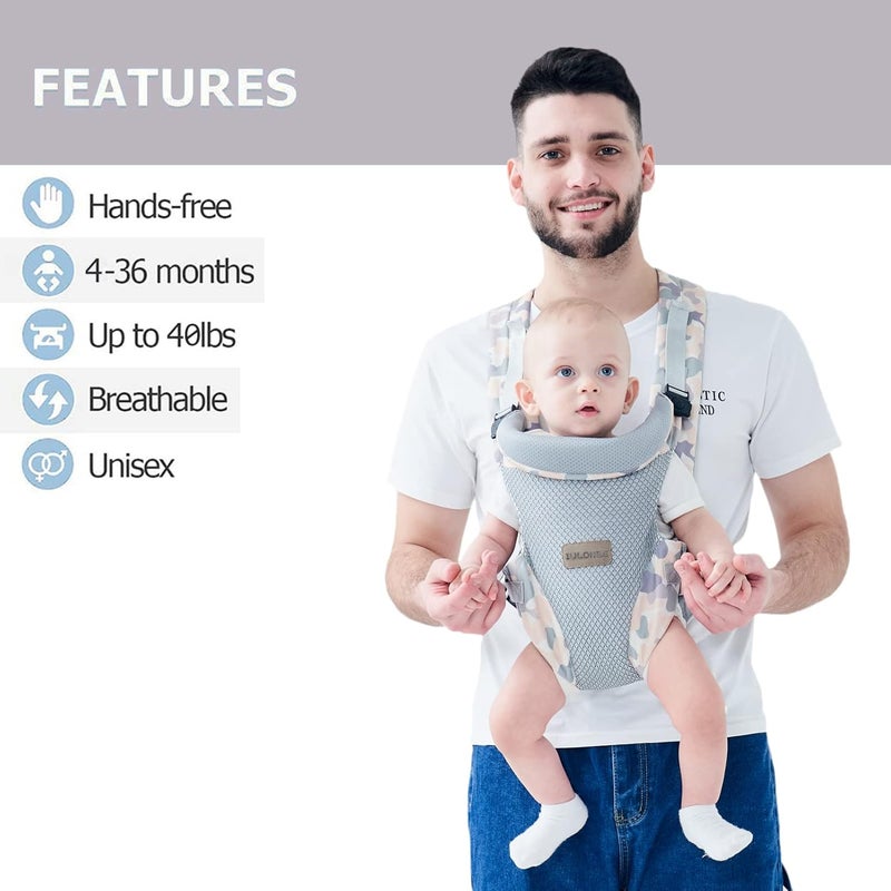 IULONEE Baby Carrier, Embrace Cozy 4-in-1 Infant Carrier Ergonomic Adjustable Holder Portable Convertible Front and Back Backpack Carry for Infants Toddlers Babies Girl and Boy 7-45 Pounds (Gray) - Image 3